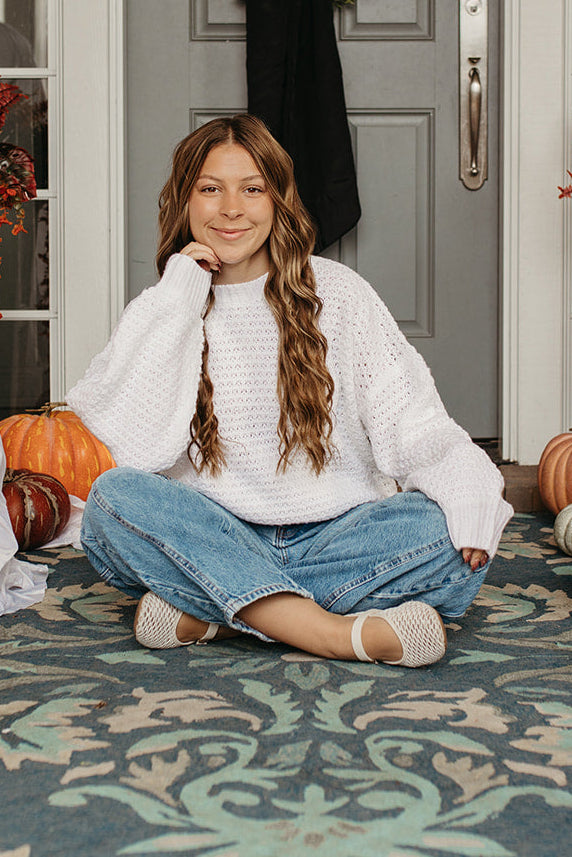 THE FERNANDA SATIN RIBBON SWEATER IN WHITE