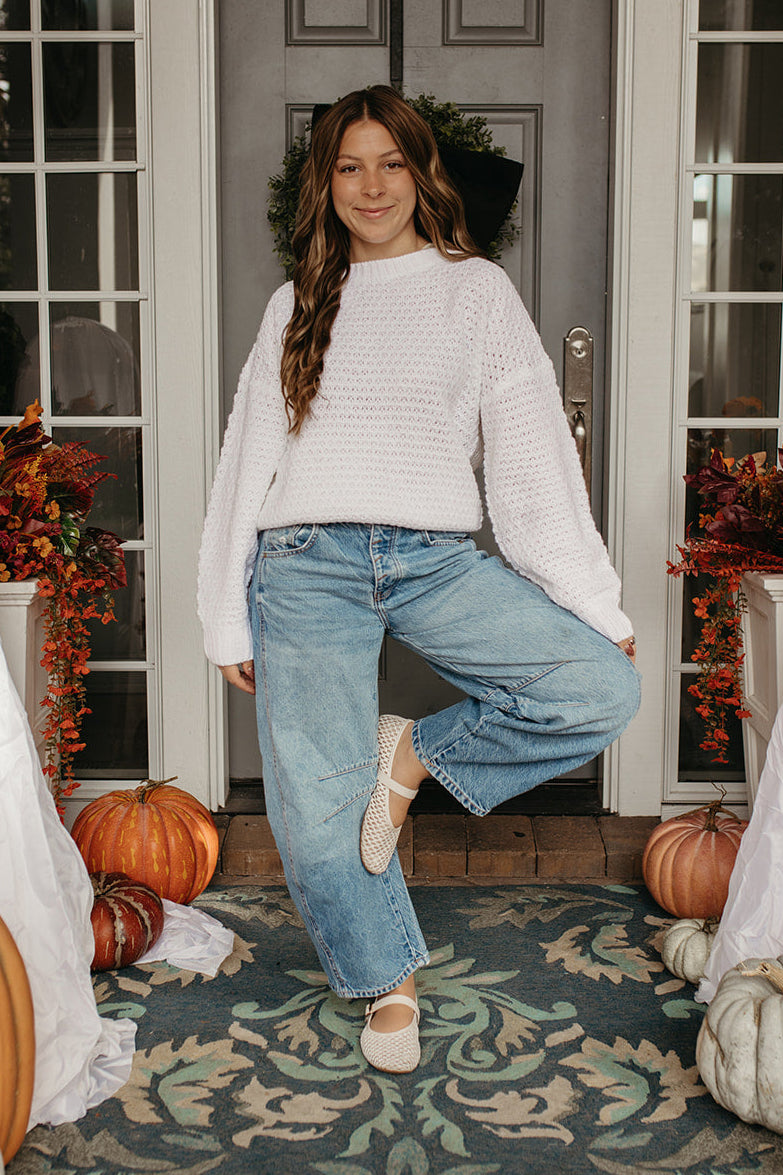 THE FERNANDA SATIN RIBBON SWEATER IN WHITE