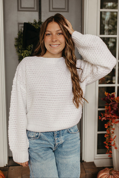 THE FERNANDA SATIN RIBBON SWEATER IN WHITE