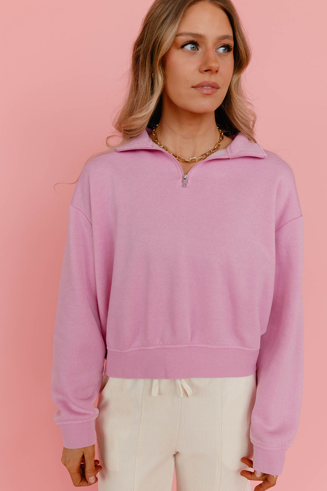 Quarter zip sweatshirt pink hotsell
