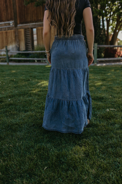 THE SOL DENIM TIERED MAXI SKIRT