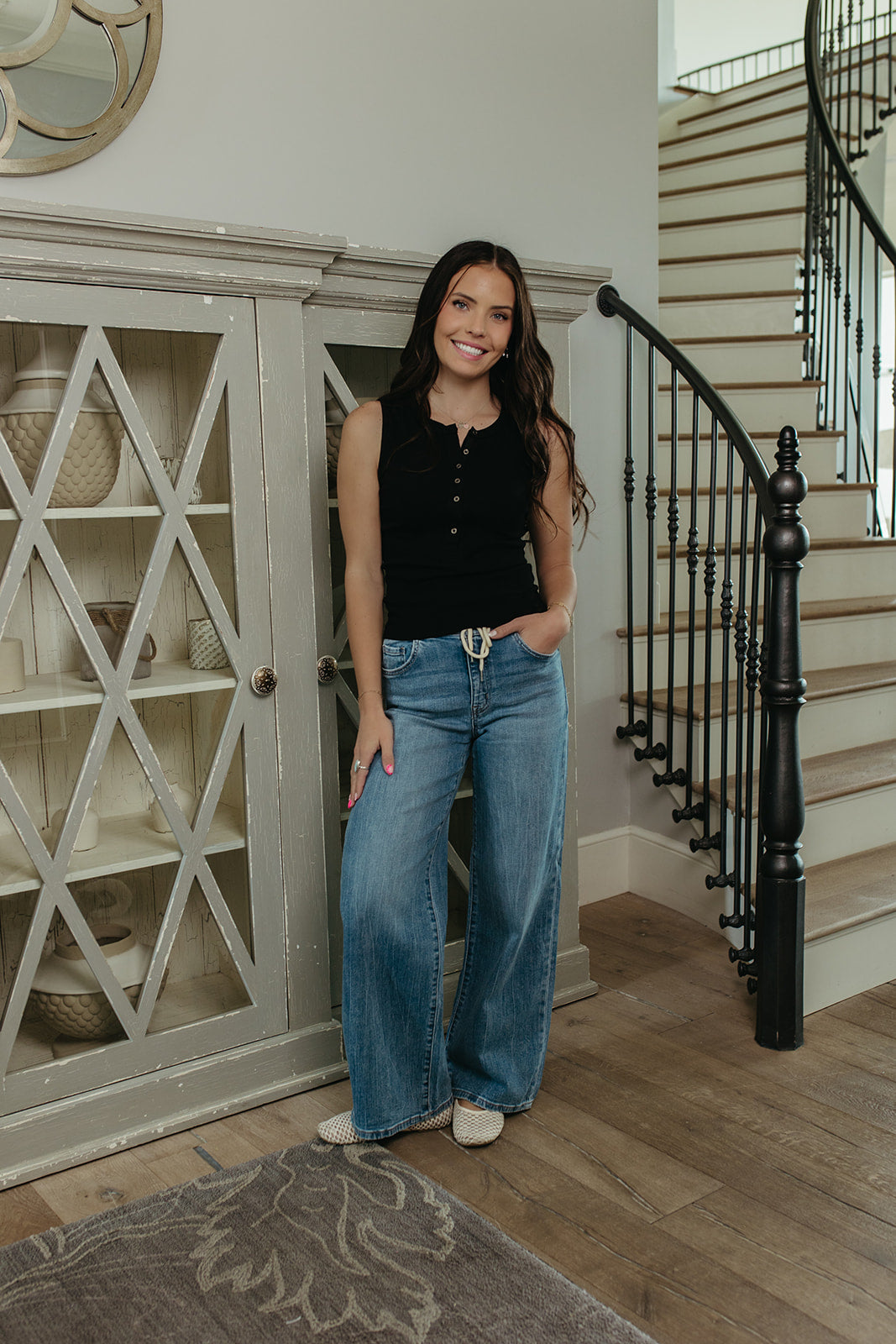 THE ILIA RIBBED HENLEY TANK TOP IN BLACK