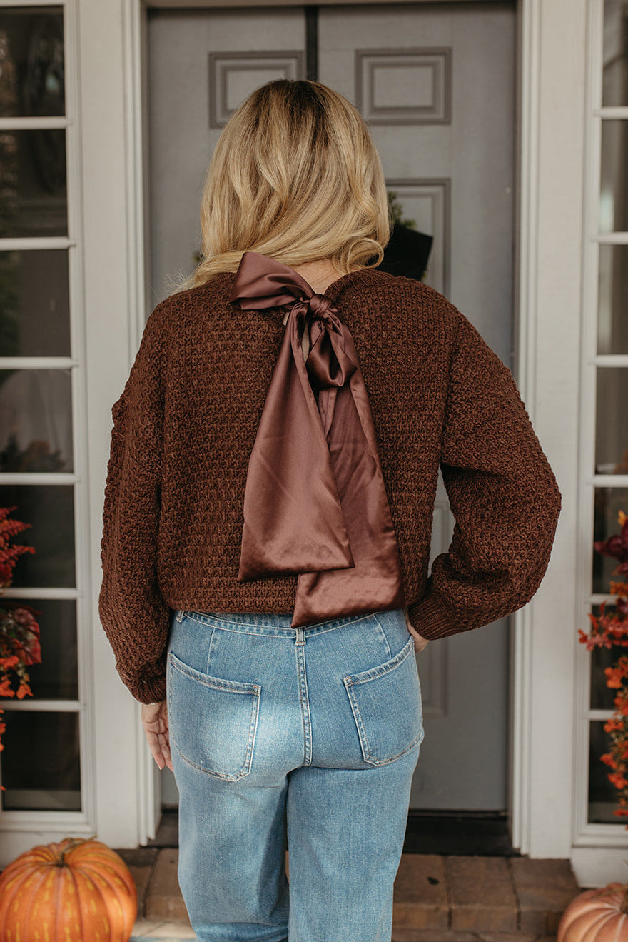 THE FERNANDA SATIN RIBBON SWEATER IN BROWN