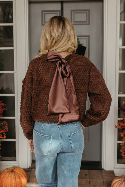 THE FERNANDA SATIN RIBBON SWEATER IN BROWN