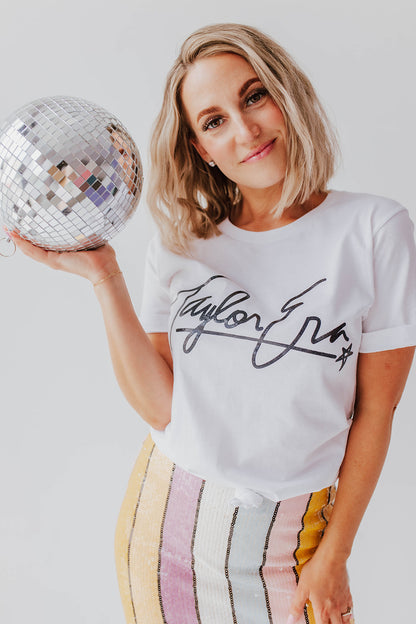 THE TAYLOR ERA TEE IN BLACK GLITTER BY PINK DESERT