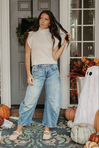 THE DAKOTA MOCK NECK RUFFLE SWEATER IN WHITE