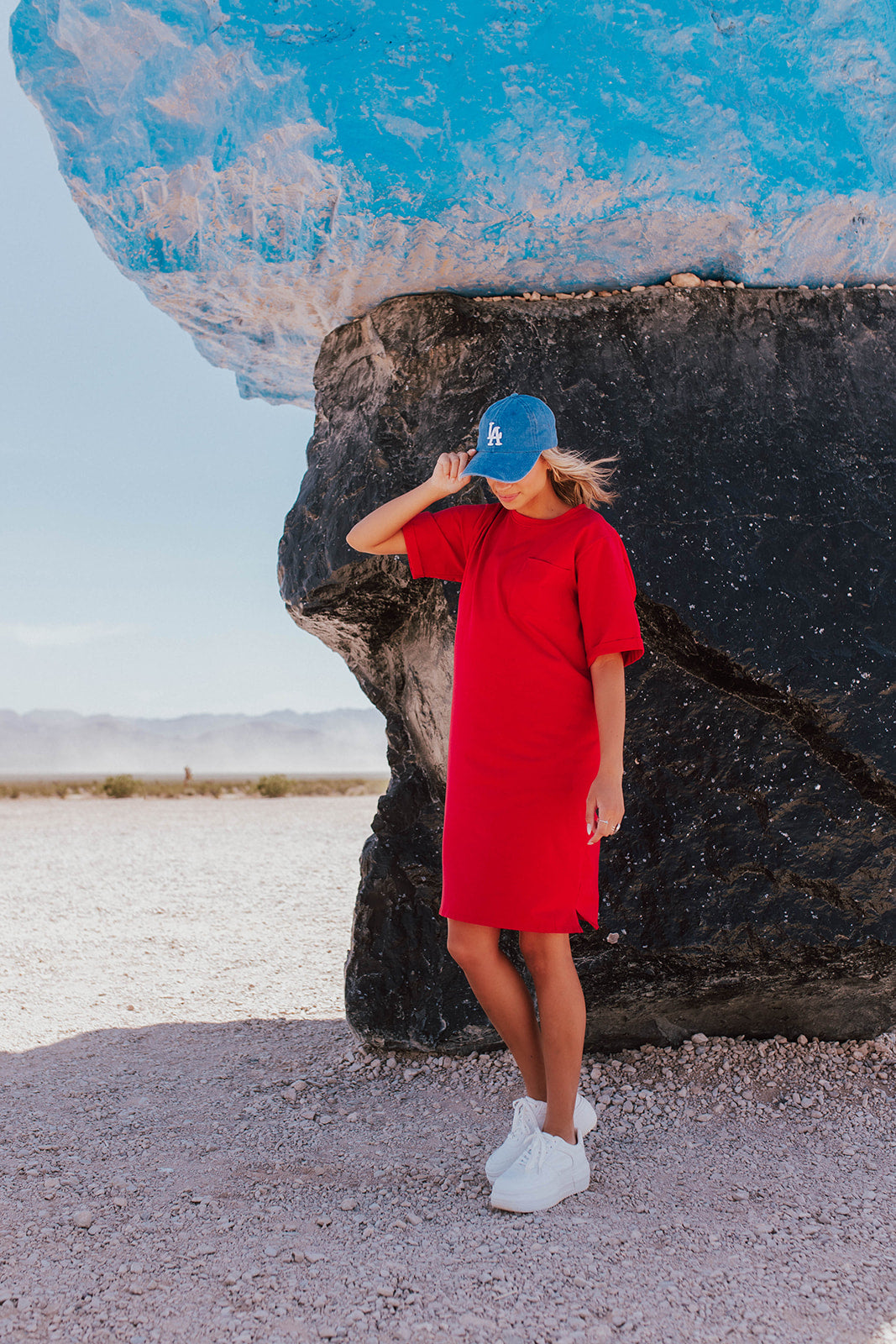 THE EASY DOES IT T-SHIRT DRESS BY PINK DESERT IN RED