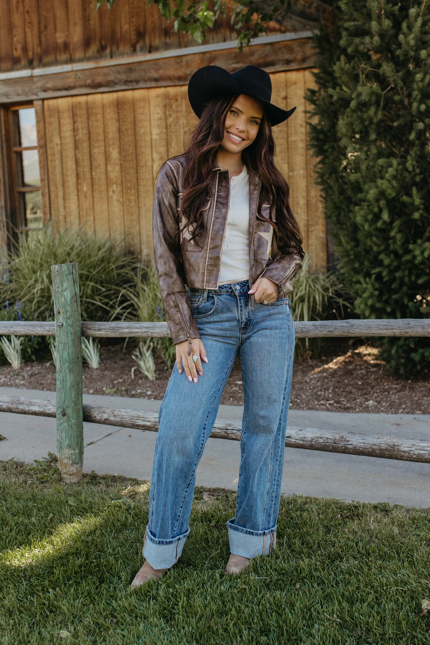 THE NADIA LEATHER BROWN STAR JACKET
