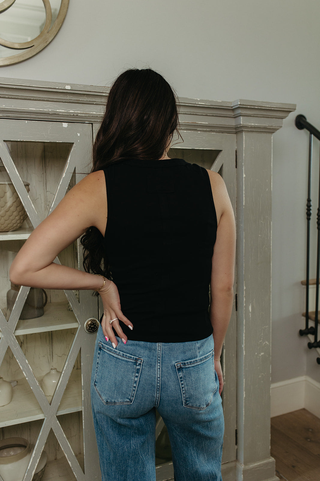 THE ILIA RIBBED HENLEY TANK TOP IN BLACK