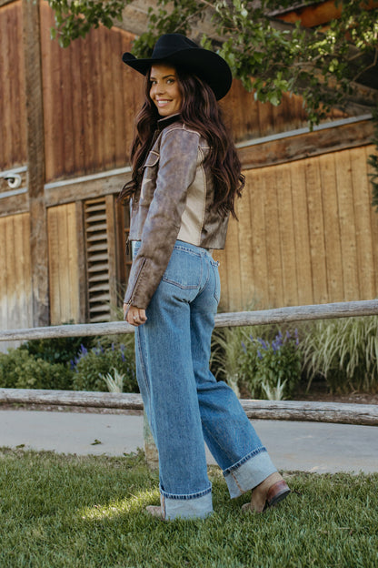 THE NADIA LEATHER BROWN STAR JACKET