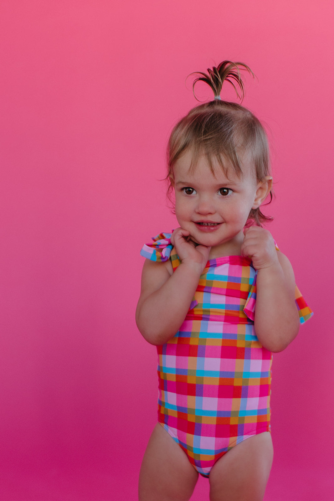 GIRLS TIE STRAP ONE PIECE IN PALM SPRINGS PLAID BY PINK DESERT