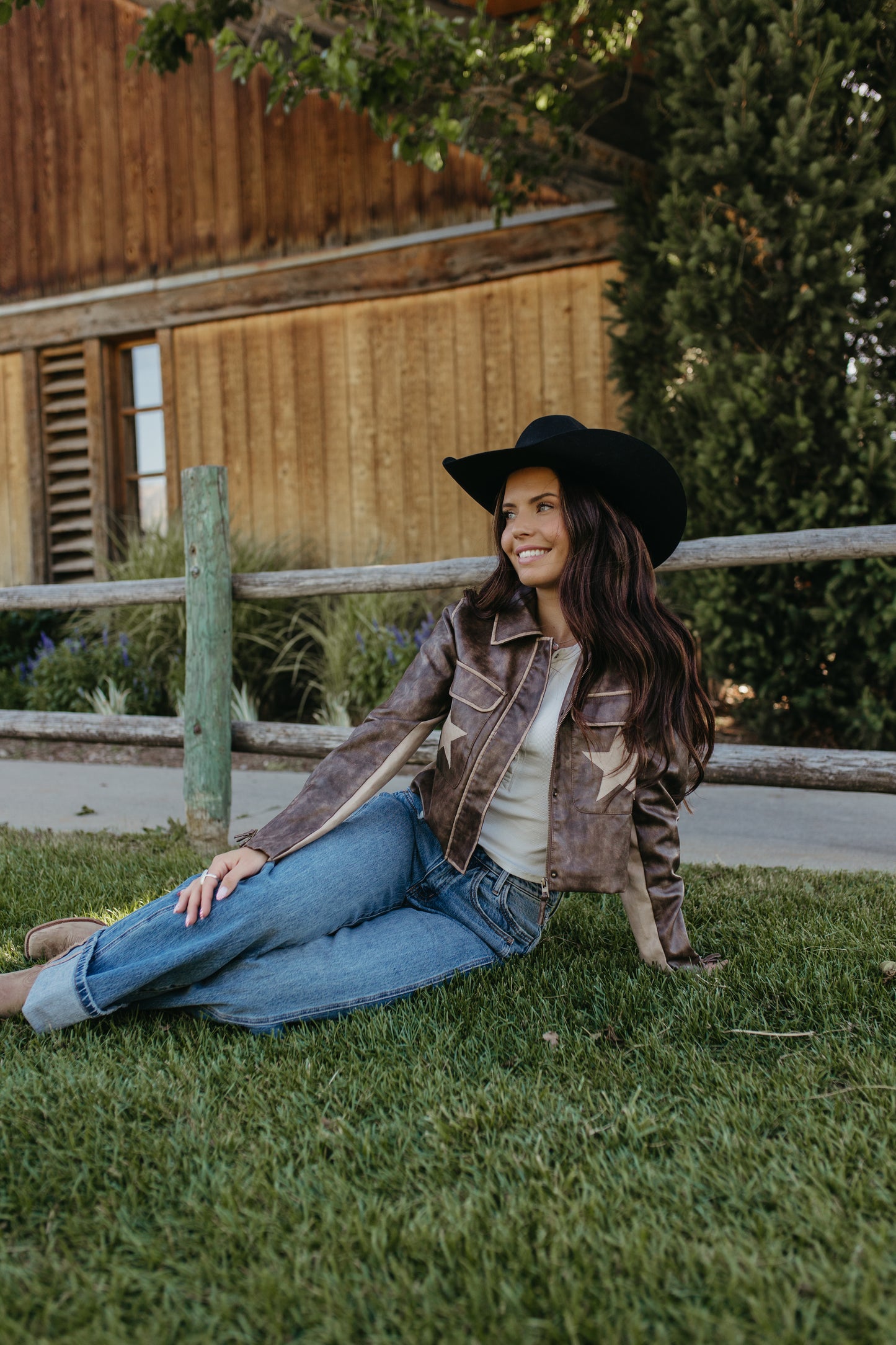 THE NADIA LEATHER BROWN STAR JACKET