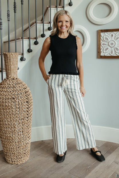 THE OPAL STRIPED LINEN WIDE LEG PANTS IN GREY