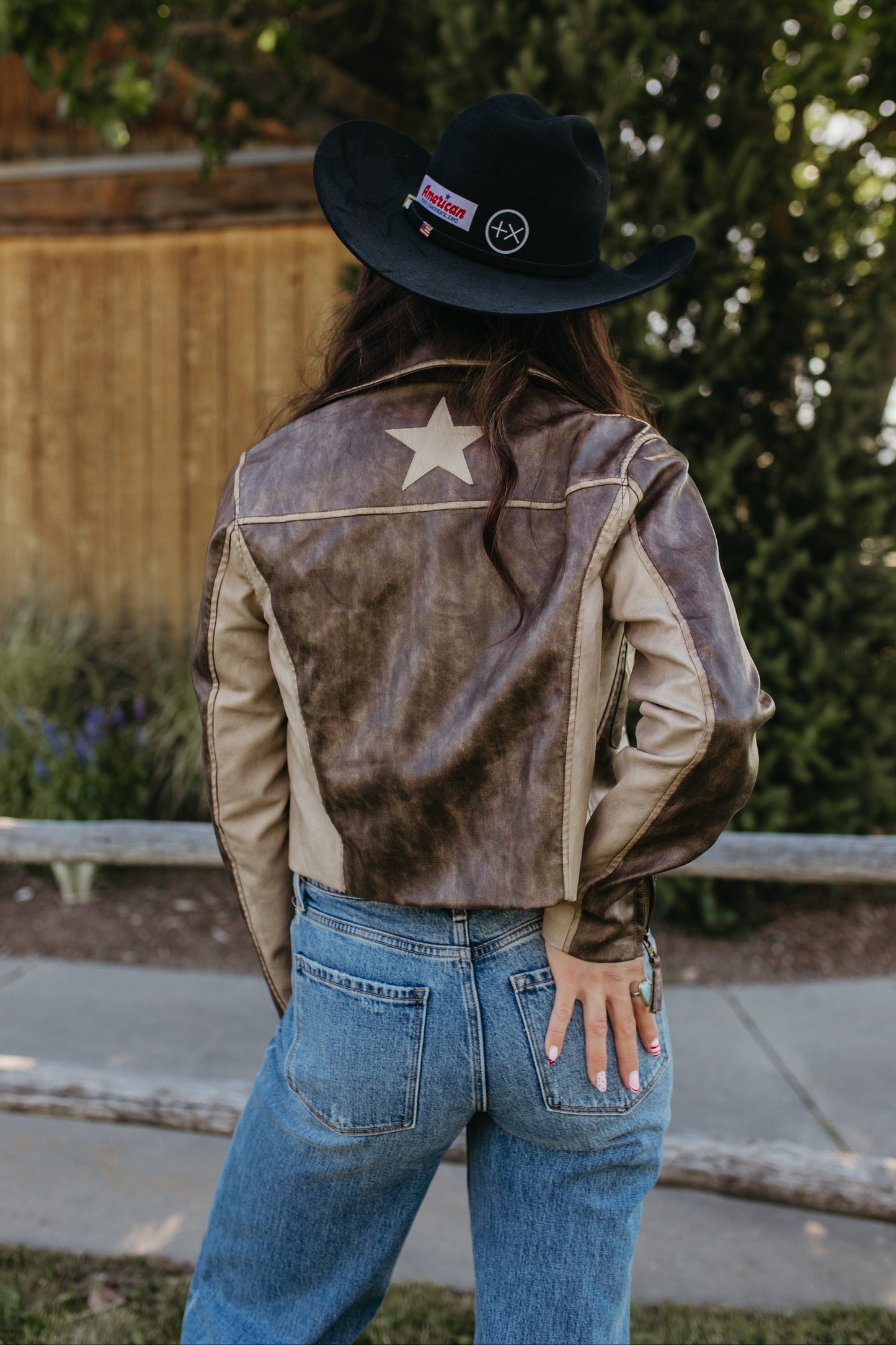 THE NADIA LEATHER BROWN STAR JACKET