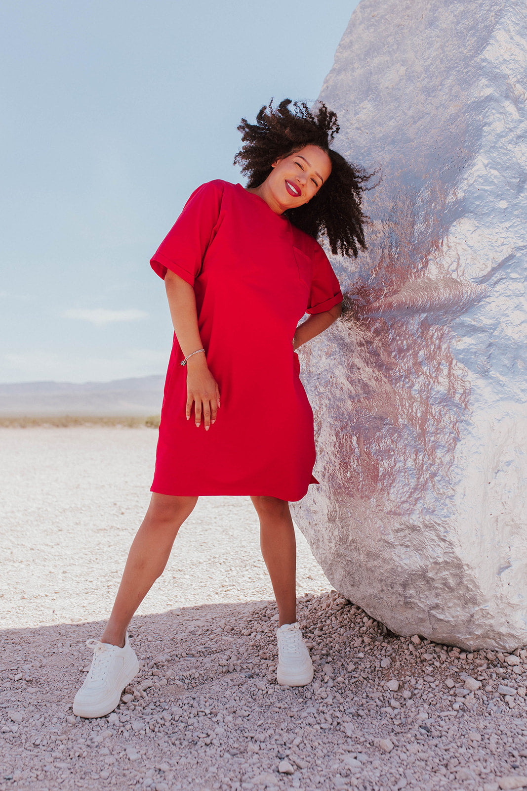 THE EASY DOES IT T-SHIRT DRESS BY PINK DESERT IN RED