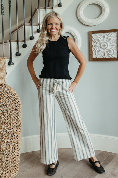 THE OPAL STRIPED LINEN WIDE LEG PANTS IN GREY