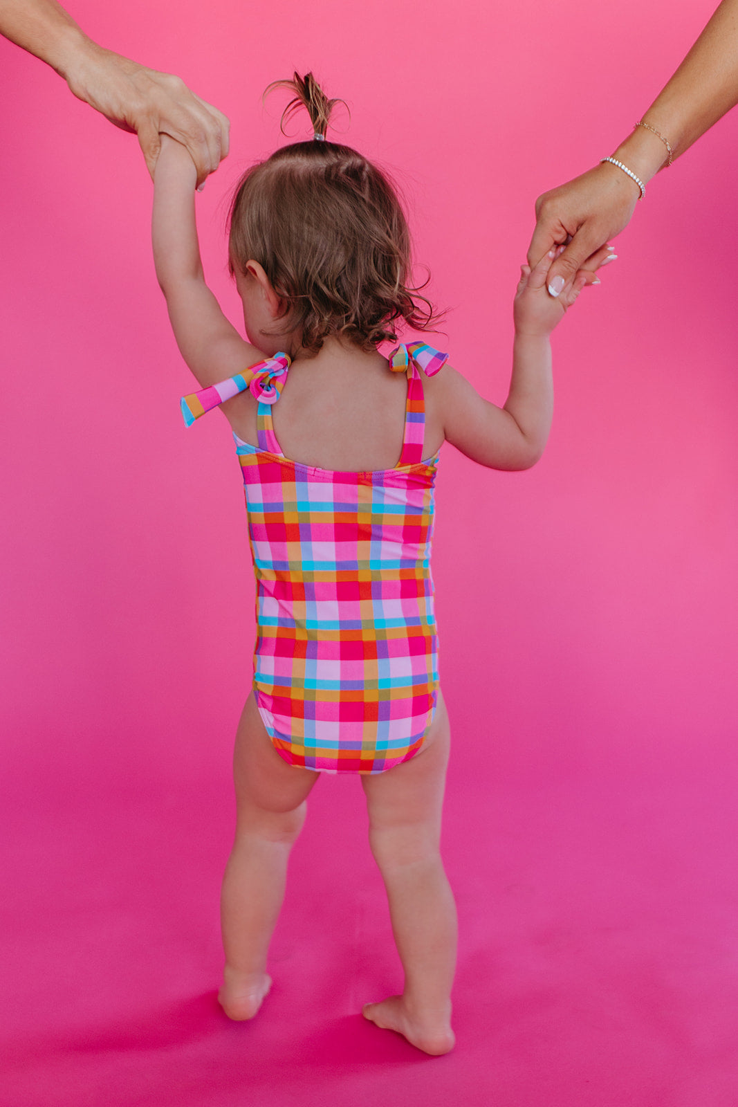 GIRLS TIE STRAP ONE PIECE IN PALM SPRINGS PLAID BY PINK DESERT