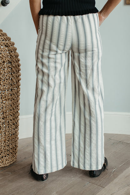THE OPAL STRIPED LINEN WIDE LEG PANTS IN GREY