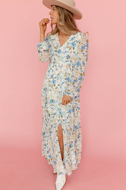 THE LAINEY DRESS IN BLUE AND YELLOW FLORAL