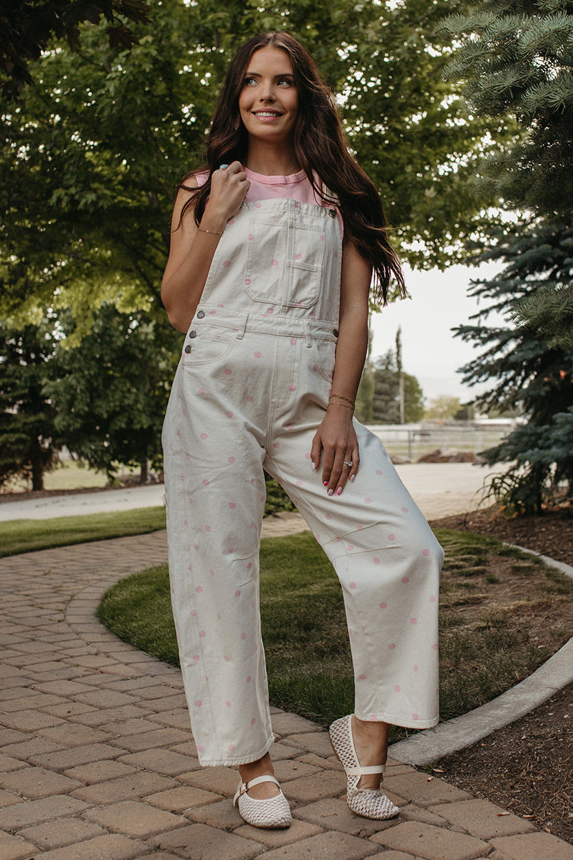 THE JOURNEE POLKA DOT RELAXED OVERALLS IN PINK