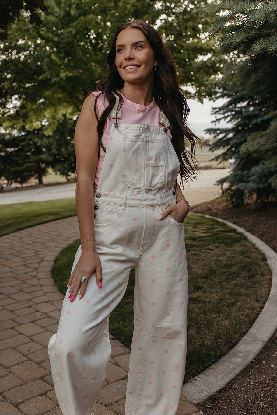 THE JOURNEE POLKA DOT RELAXED OVERALLS IN PINK