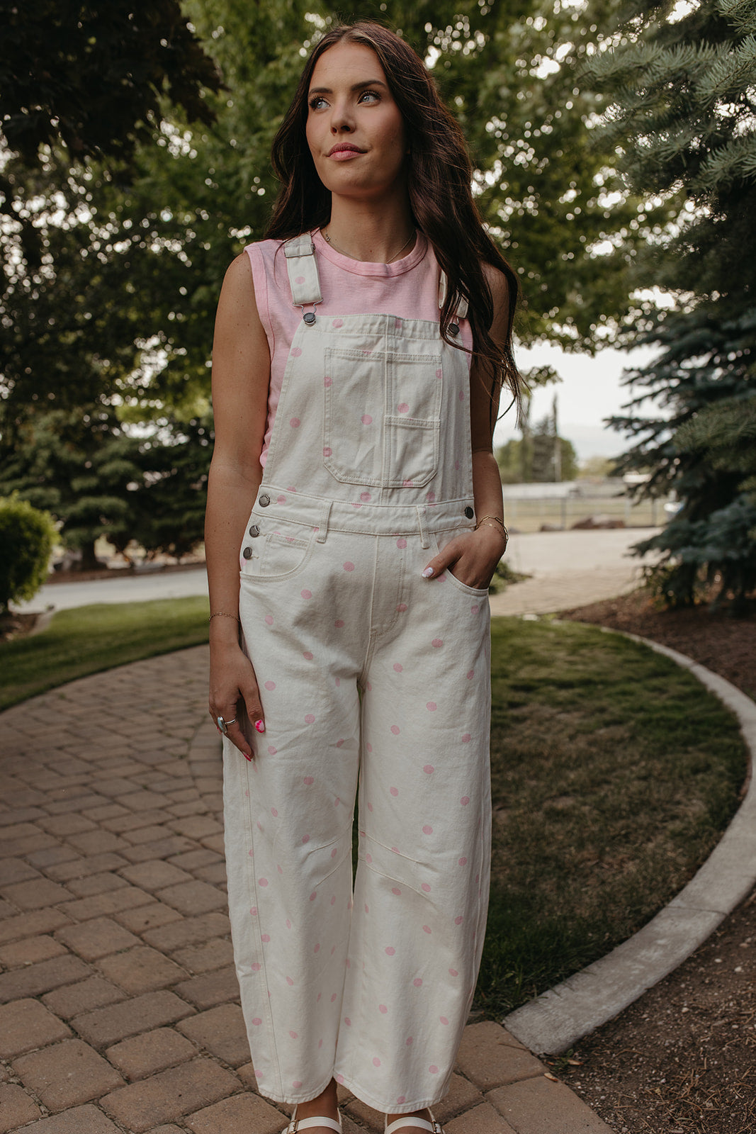 THE JOURNEE POLKA DOT RELAXED OVERALLS IN PINK