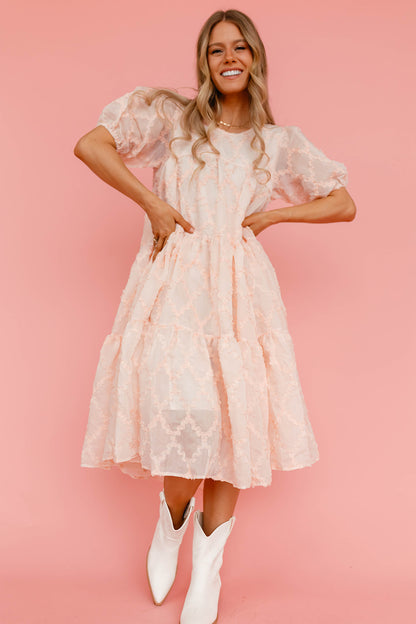 THE MIRABELLE PUFF SLEEVE DRESS IN PEACH