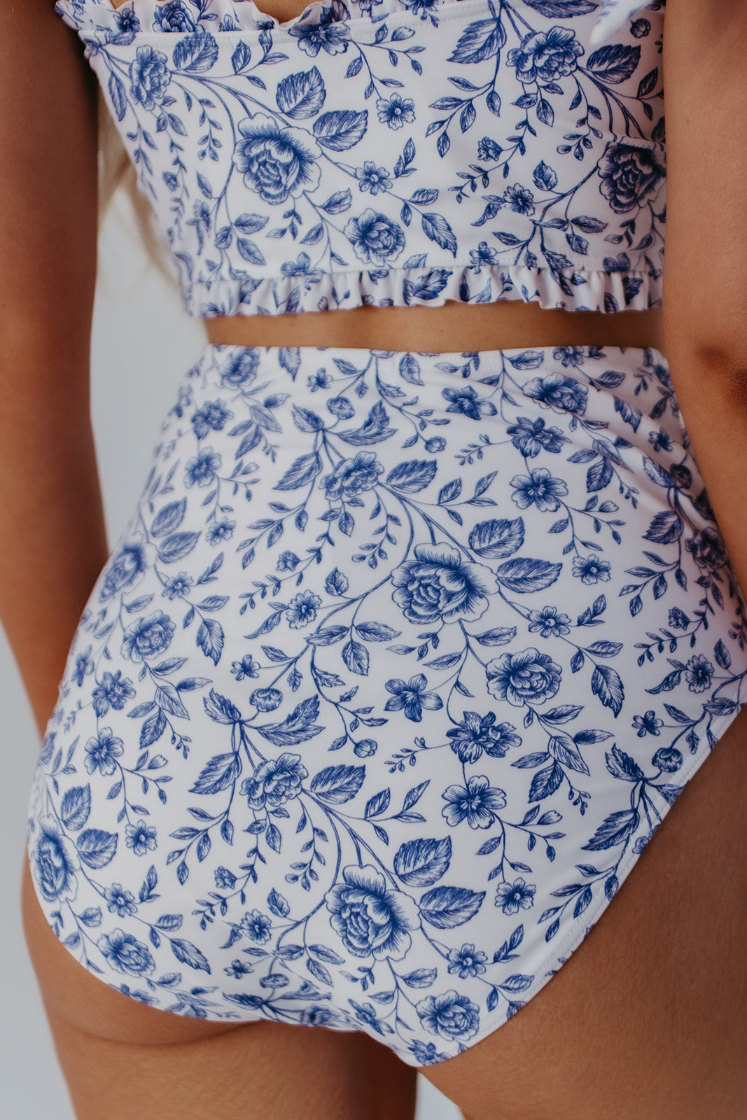 HIGH WAIST SWIM BOTTOMS IN INDIGO FLORAL BY PINK DESERT