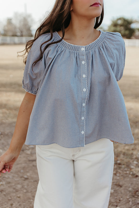 THE DAPHNE CHECKERED TOP IN BLUE