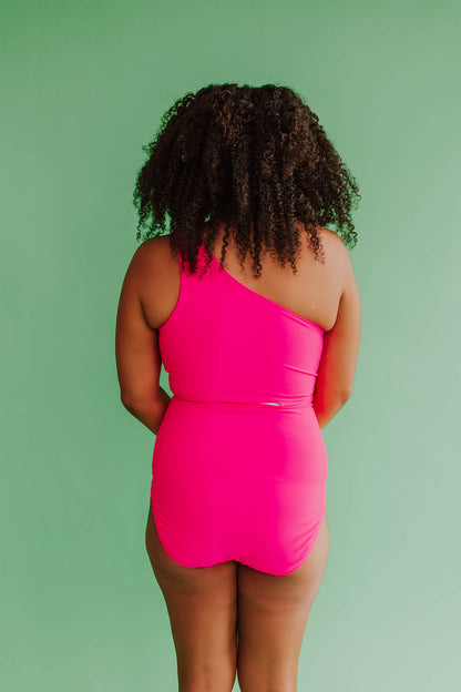 LONDON CUT OUT ONE PIECE IN NEON PINK BY BETSY MIKESELL X PINK DESERT
