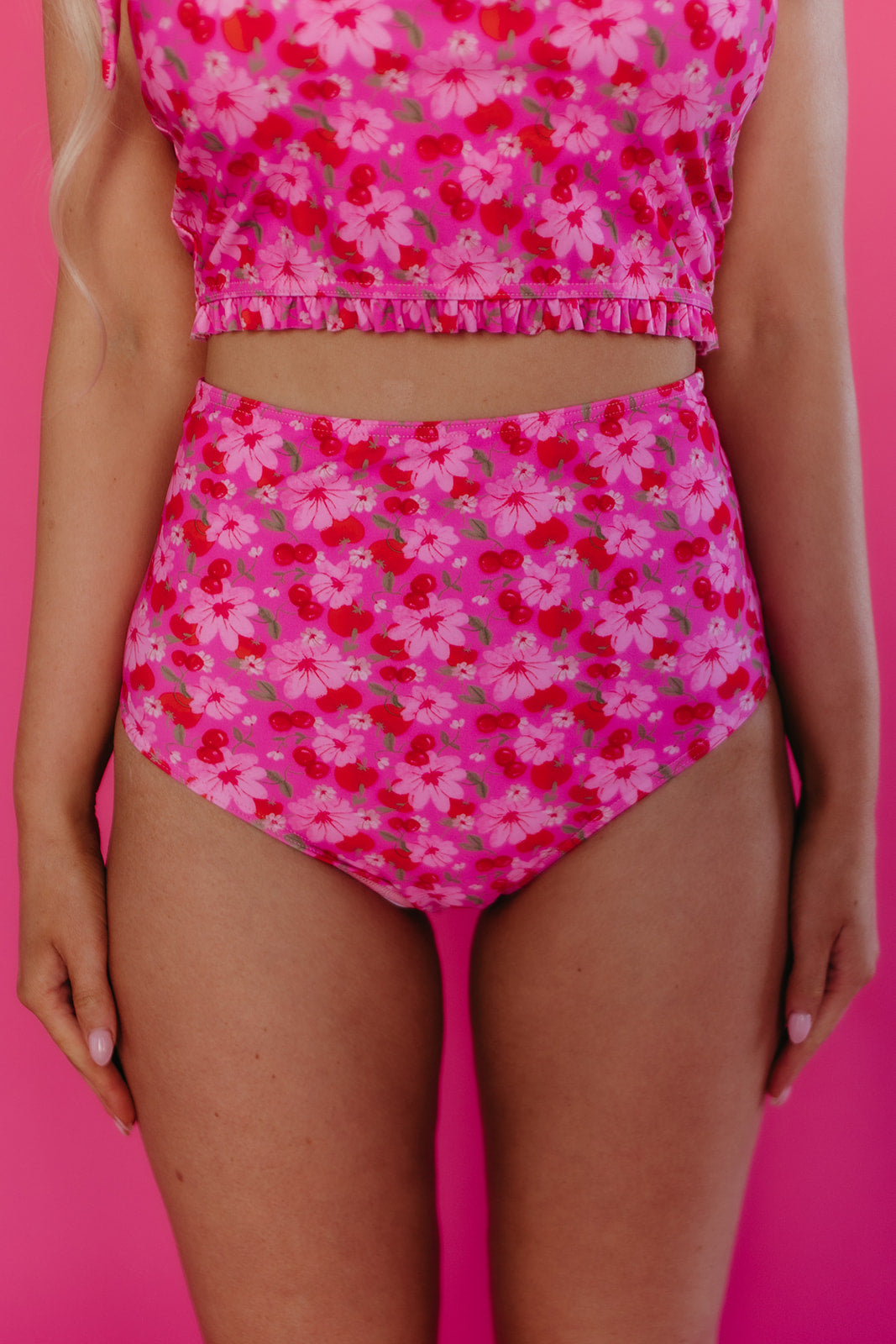HIGH WAIST SWIM BOTTOMS IN CHERRY BLOOM BY PINK DESERT
