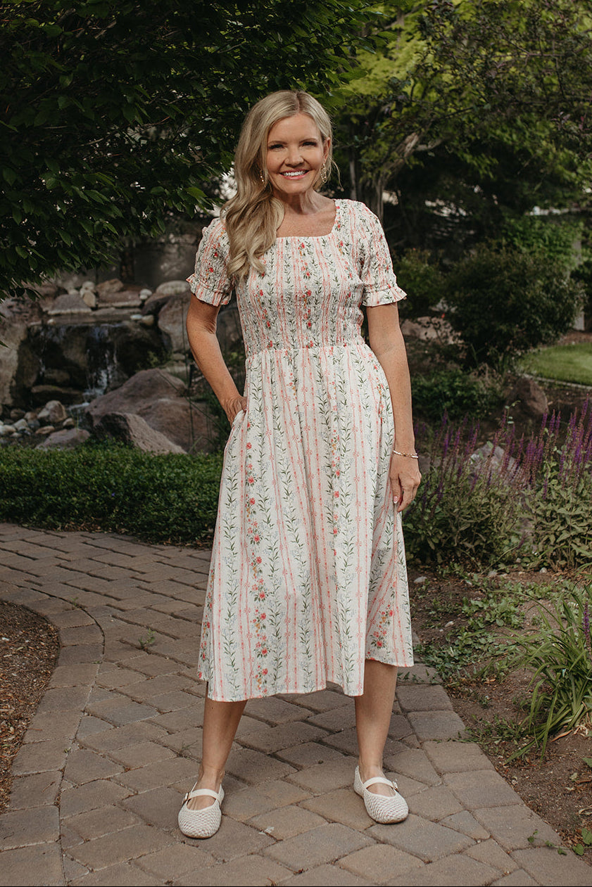 THE ROSEMARY FLORAL STRIPE DRESS