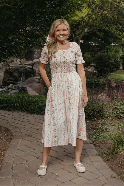 THE ROSEMARY FLORAL STRIPE DRESS