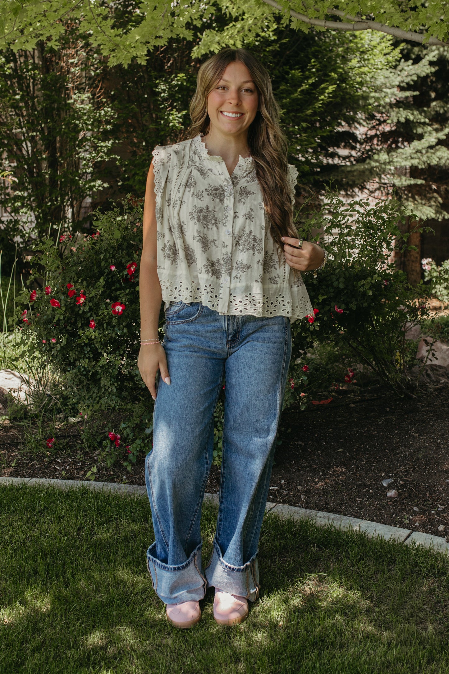 THE ROMY MID RISE CUFFED PANEL JEANS