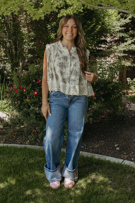THE ROMY MID RISE CUFFED PANEL JEANS
