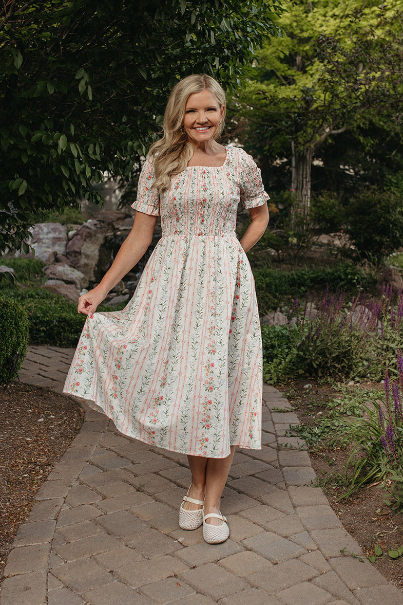 THE ROSEMARY FLORAL STRIPE DRESS – Pink Desert