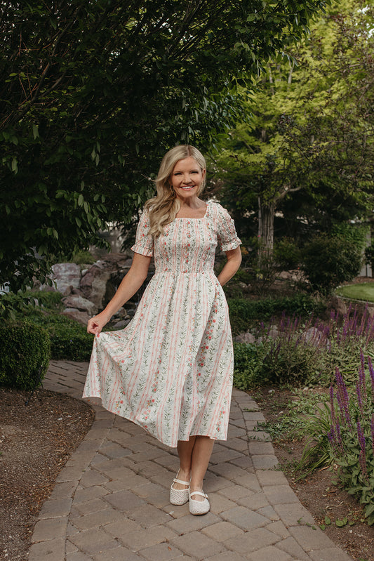 THE ROSEMARY FLORAL STRIPE DRESS