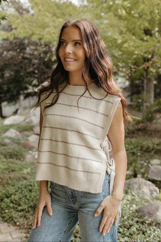 THE MAIZIE STRIPED SWEATER IN TAUPE