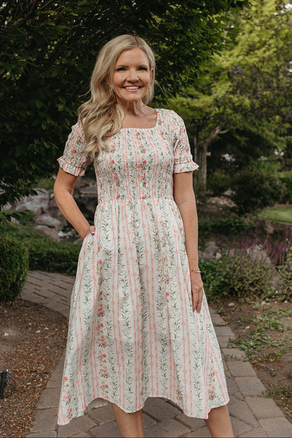 THE ROSEMARY FLORAL STRIPE DRESS