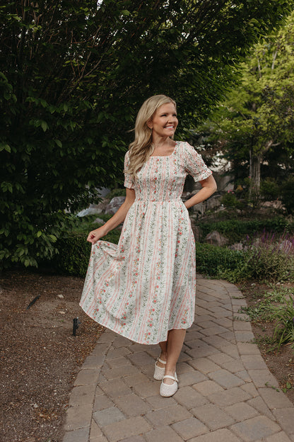 THE ROSEMARY FLORAL STRIPE DRESS