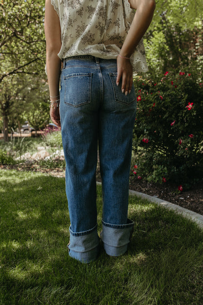 THE ROMY MID RISE CUFFED PANEL JEANS
