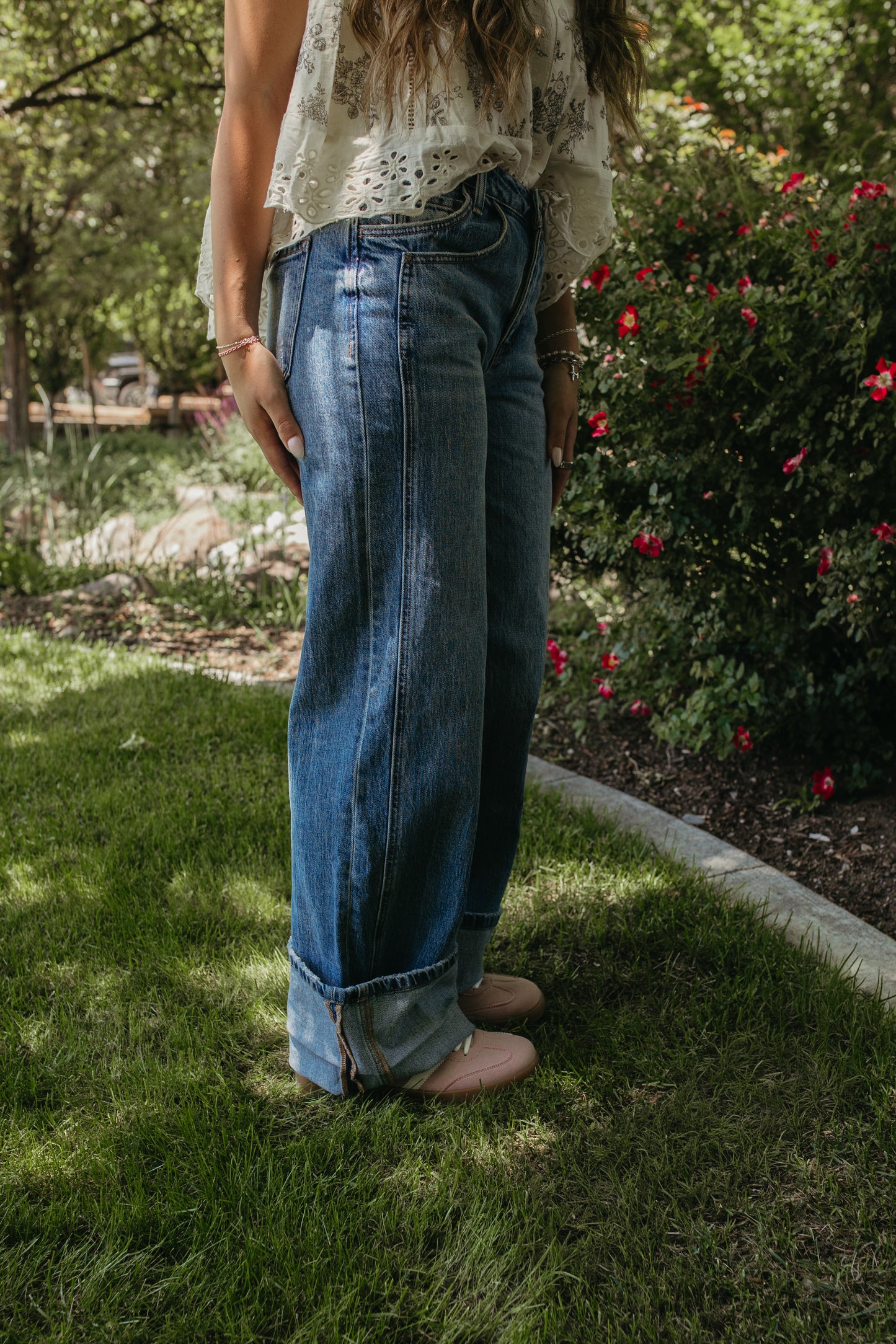 THE ROMY MID RISE CUFFED PANEL JEANS