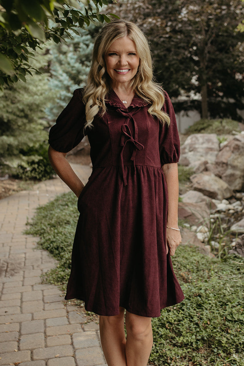 THE OPHELIA V-NECK DRESS IN PLUM