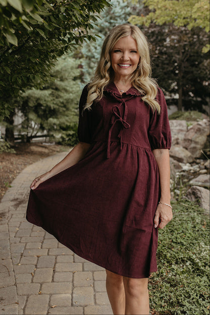 THE OPHELIA V-NECK DRESS IN PLUM