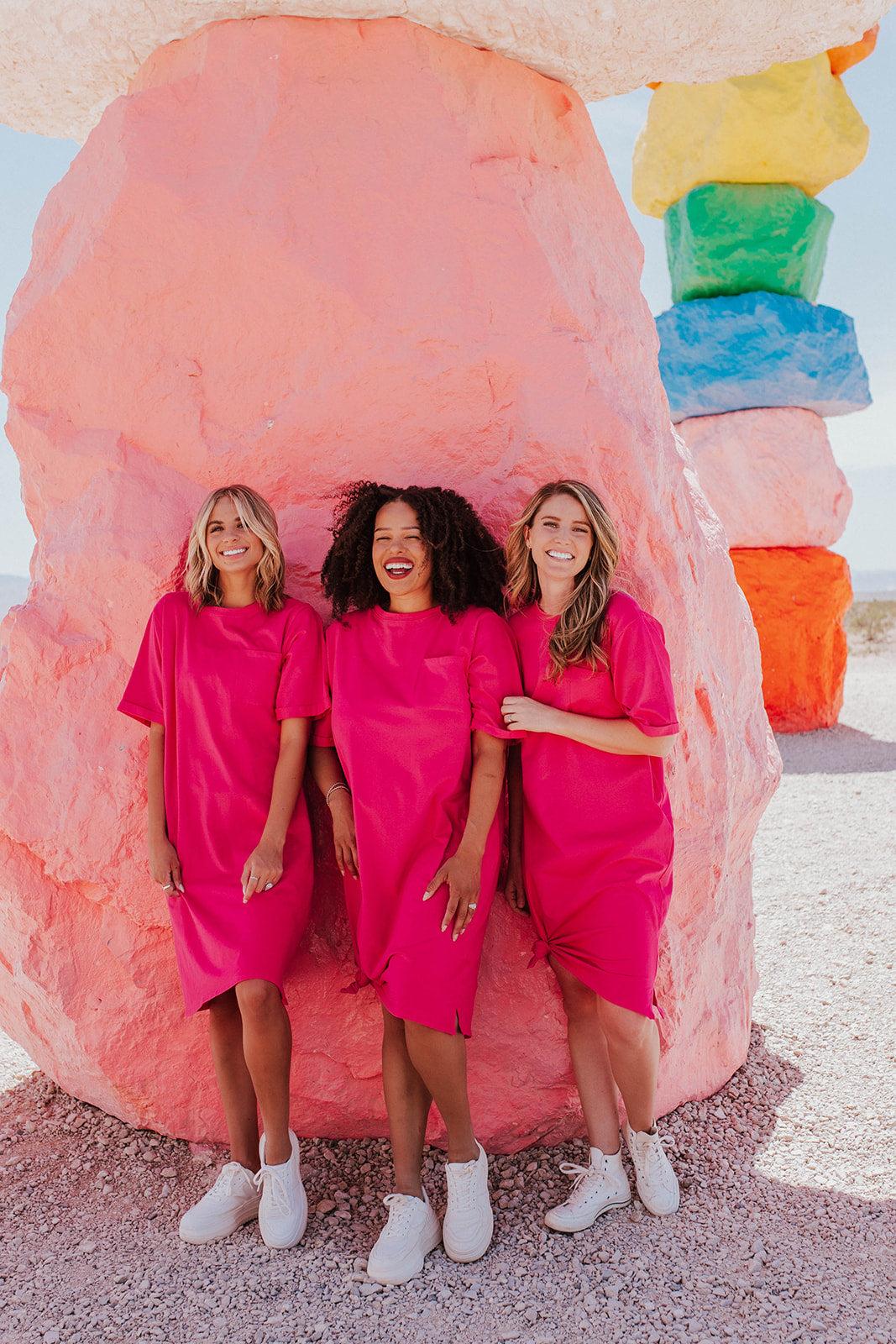 THE EASY DOES IT T SHIRT DRESS BY PINK DESERT IN FUCHSIA Pink Desert