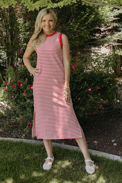 THE LILITH RED STRIPE TANK MIDI DRESS