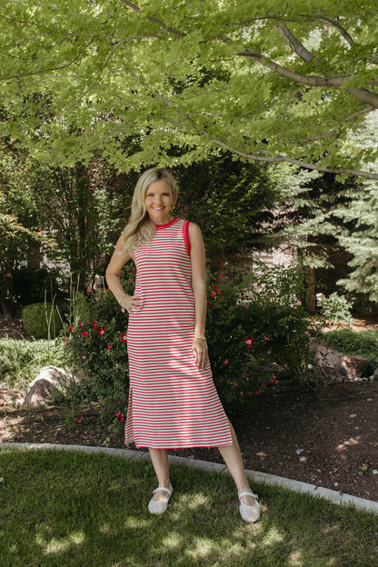 THE LILITH RED STRIPE TANK MIDI DRESS