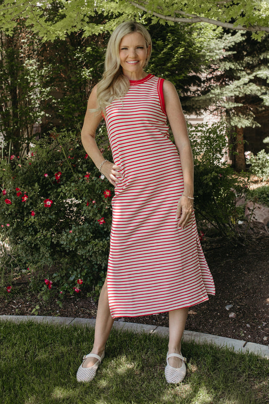THE LILITH RED STRIPE TANK MIDI DRESS