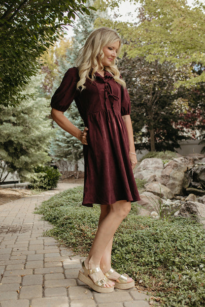 THE OPHELIA V-NECK DRESS IN PLUM