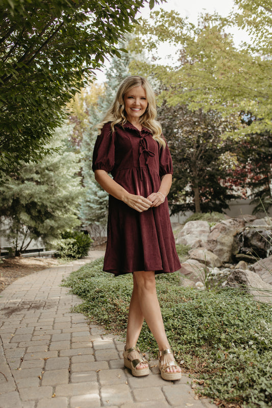 THE OPHELIA V-NECK DRESS IN PLUM